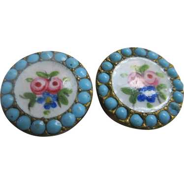 Antique Enameled Cuff Buttons Cufflinks Turquoise… - image 1