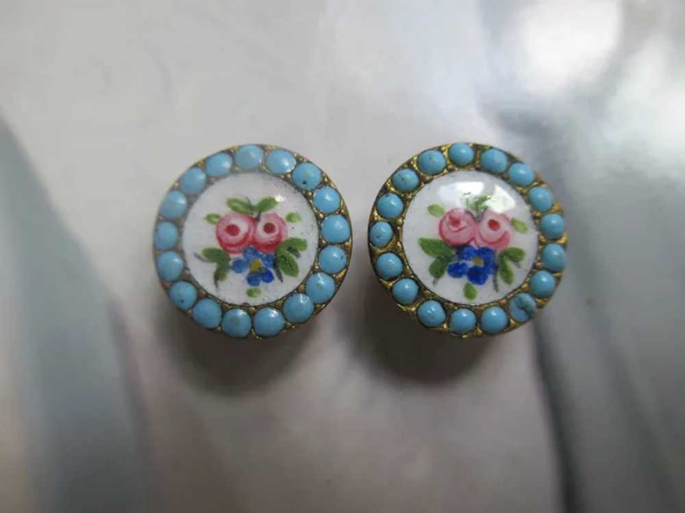 Antique Enameled Cuff Buttons Cufflinks Turquoise… - image 2