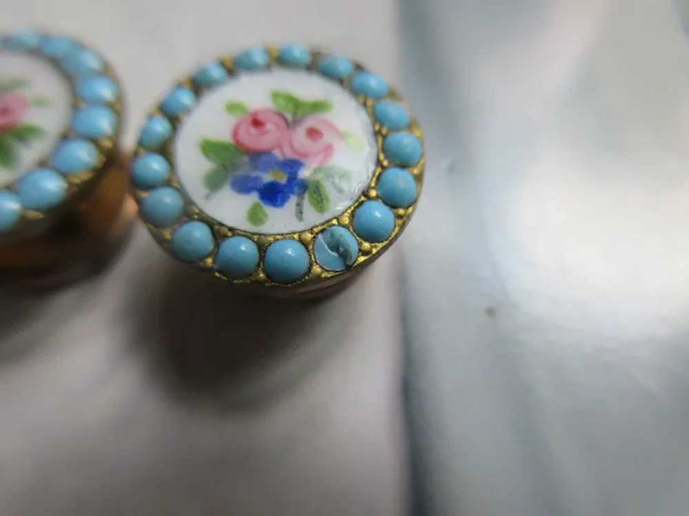Antique Enameled Cuff Buttons Cufflinks Turquoise… - image 3