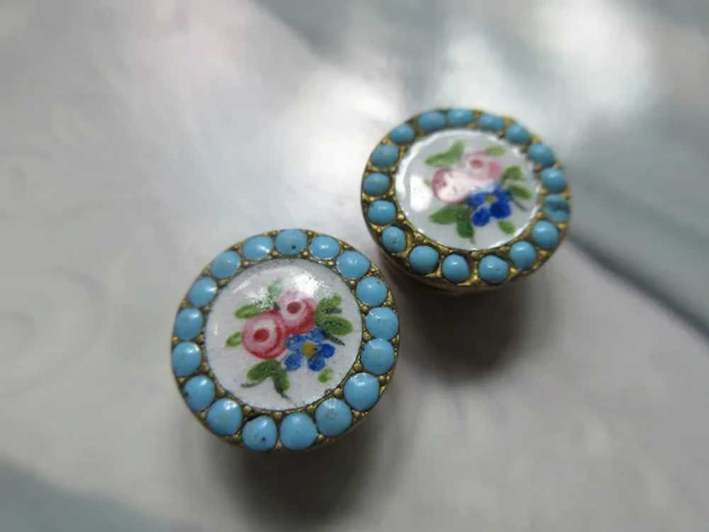 Antique Enameled Cuff Buttons Cufflinks Turquoise… - image 4