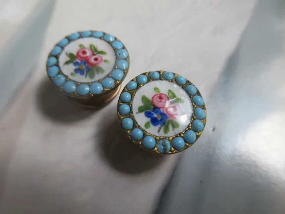Antique Enameled Cuff Buttons Cufflinks Turquoise… - image 5