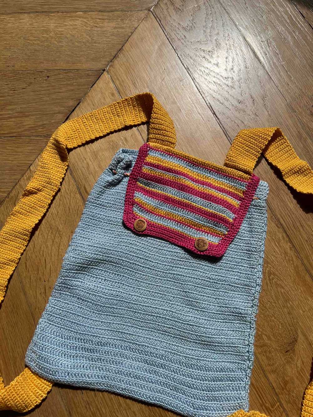 Crochet Mini Backpack - Blue cotton crochet mini … - image 3