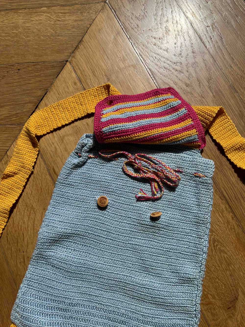 Crochet Mini Backpack - Blue cotton crochet mini … - image 4
