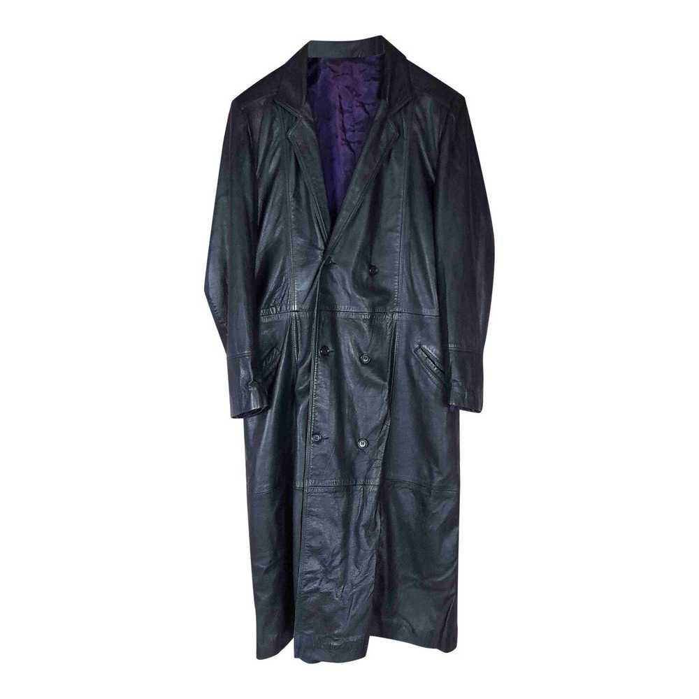 Long leather coat - Long navy blue leather coat, doub… - Gem