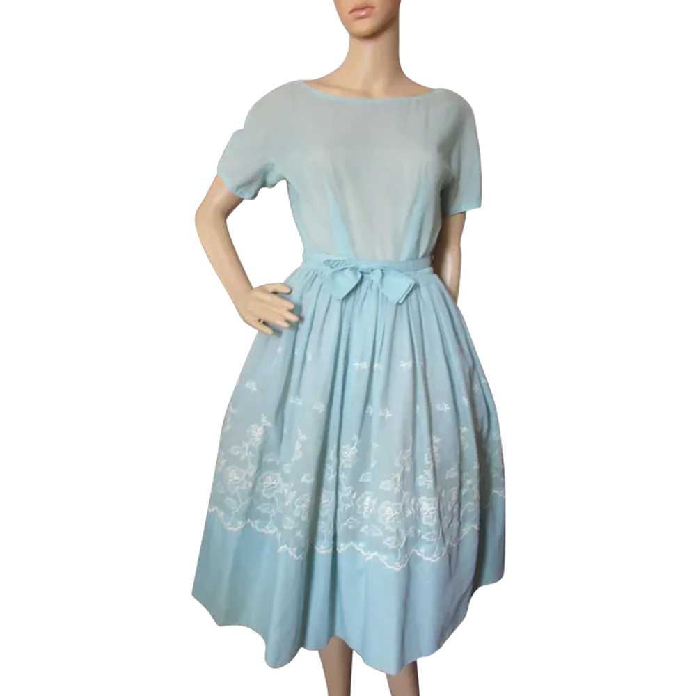 SALE Sweet 1950 1960 Era Day Dress Robin Egg Blue… - image 1