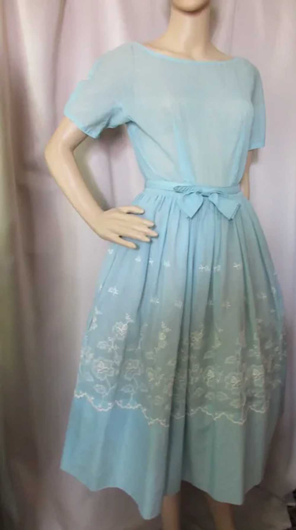 SALE Sweet 1950 1960 Era Day Dress Robin Egg Blue… - image 2
