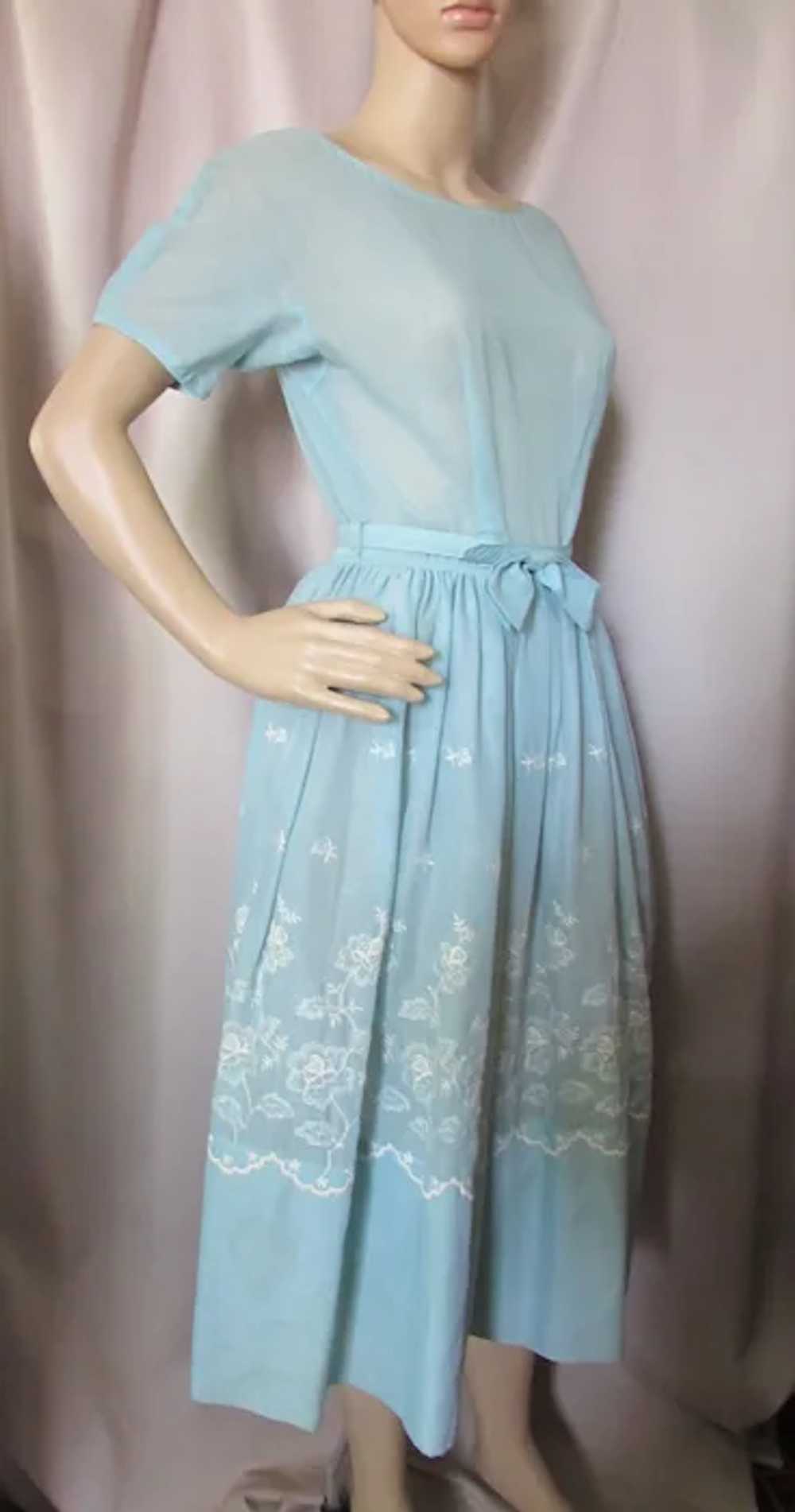 SALE Sweet 1950 1960 Era Day Dress Robin Egg Blue… - image 3