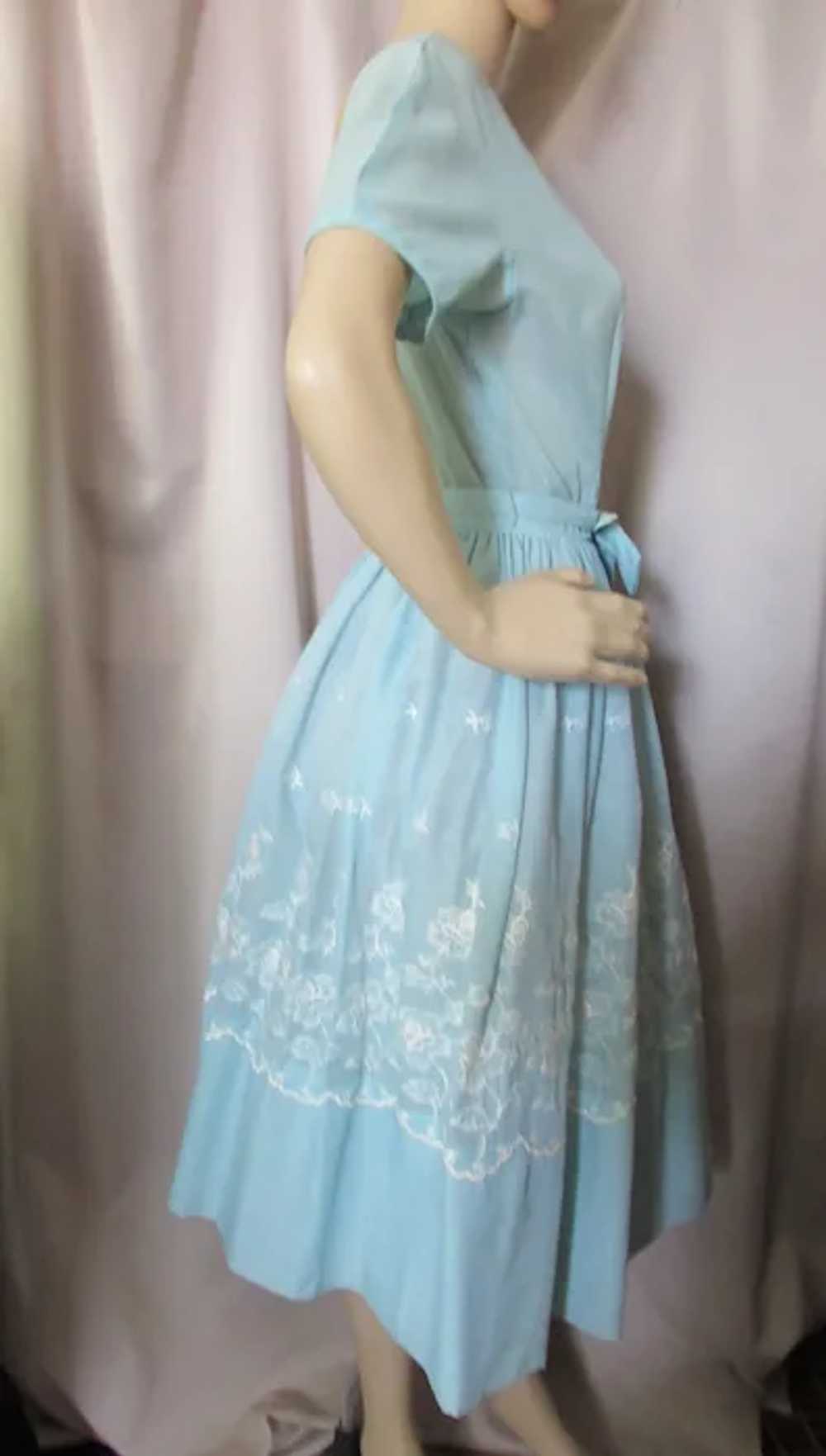 SALE Sweet 1950 1960 Era Day Dress Robin Egg Blue… - image 4