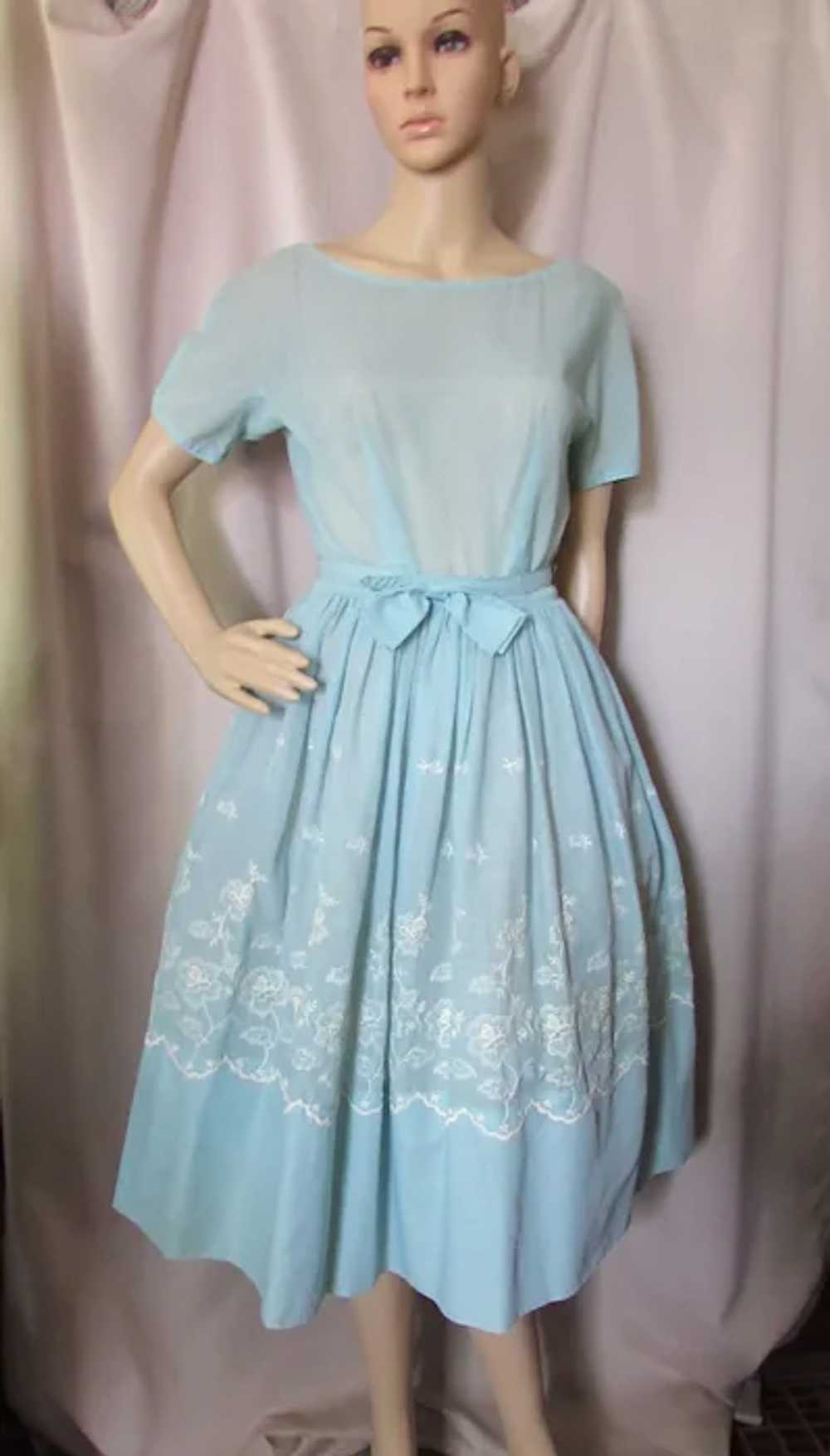 SALE Sweet 1950 1960 Era Day Dress Robin Egg Blue… - image 6