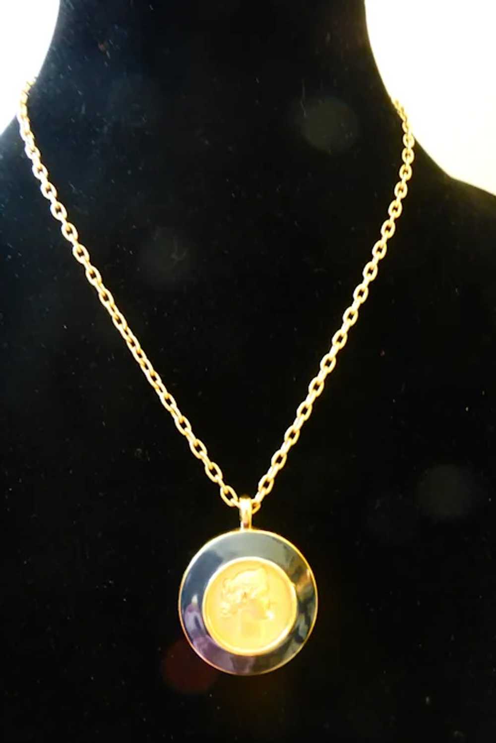 Monet Pendant Necklace Roman Bust Gold Tone Coin … - image 4
