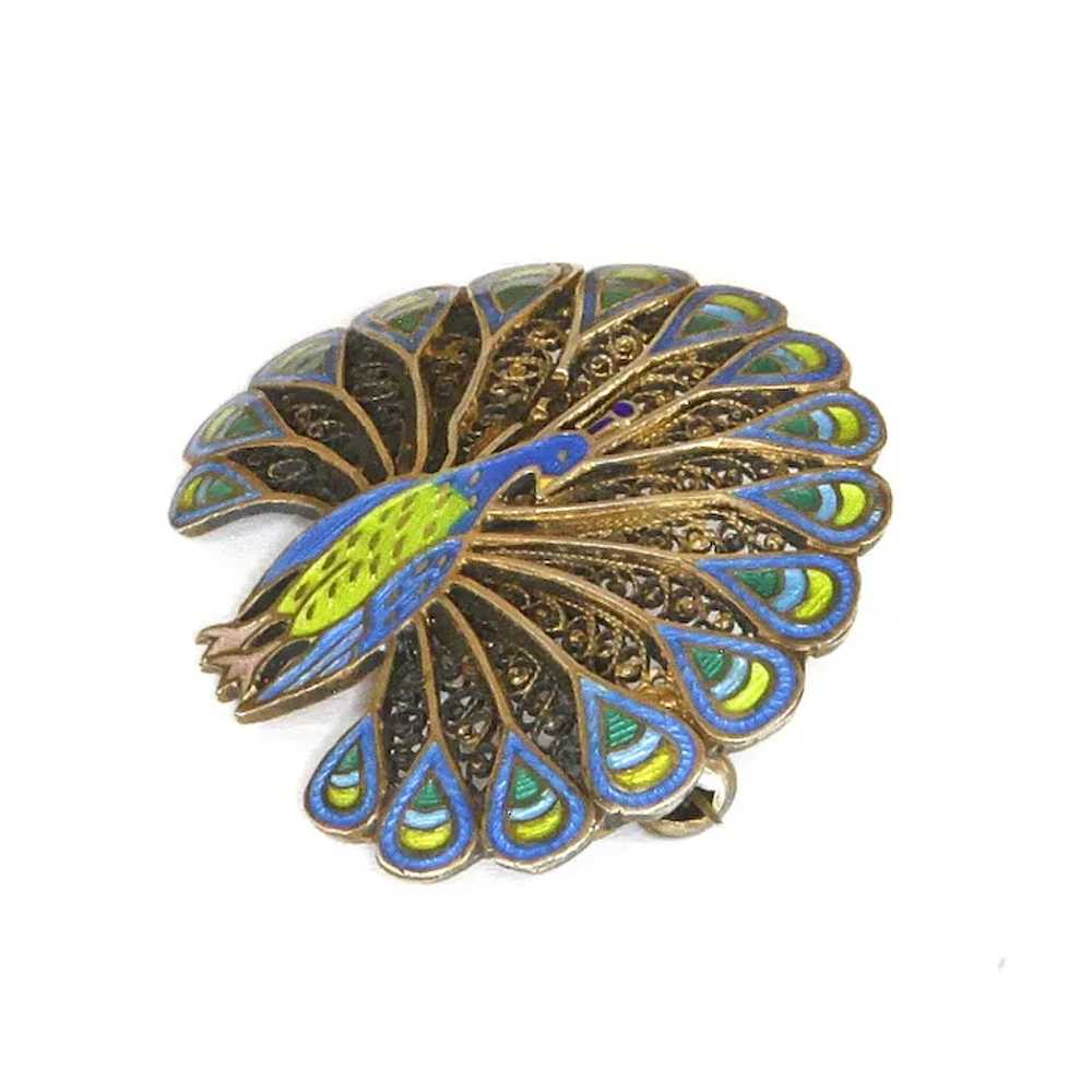 Peacock Pin Topazio Sterling Filigree Enamel – Po… - image 2