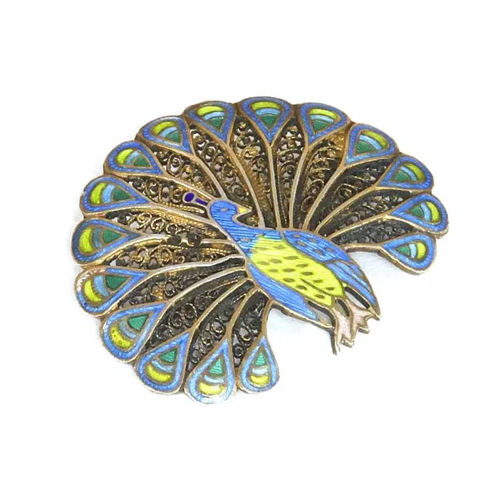 Peacock Pin Topazio Sterling Filigree Enamel – Po… - image 3