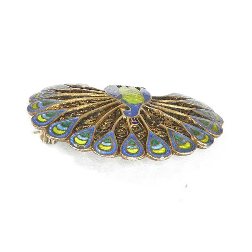 Peacock Pin Topazio Sterling Filigree Enamel – Po… - image 4