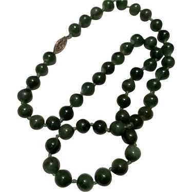 Green Jade Hand Knotted Bead Necklace with Goldto… - image 1