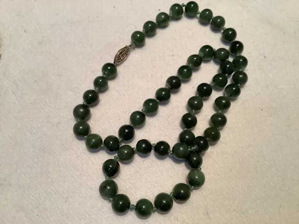 Green Jade Hand Knotted Bead Necklace with Goldto… - image 2