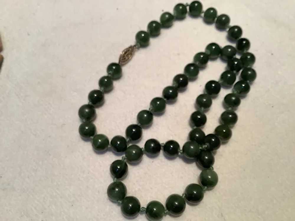 Green Jade Hand Knotted Bead Necklace with Goldto… - image 3