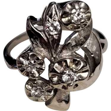 14K WG Flower and Diamond Cocktail Ring - image 1