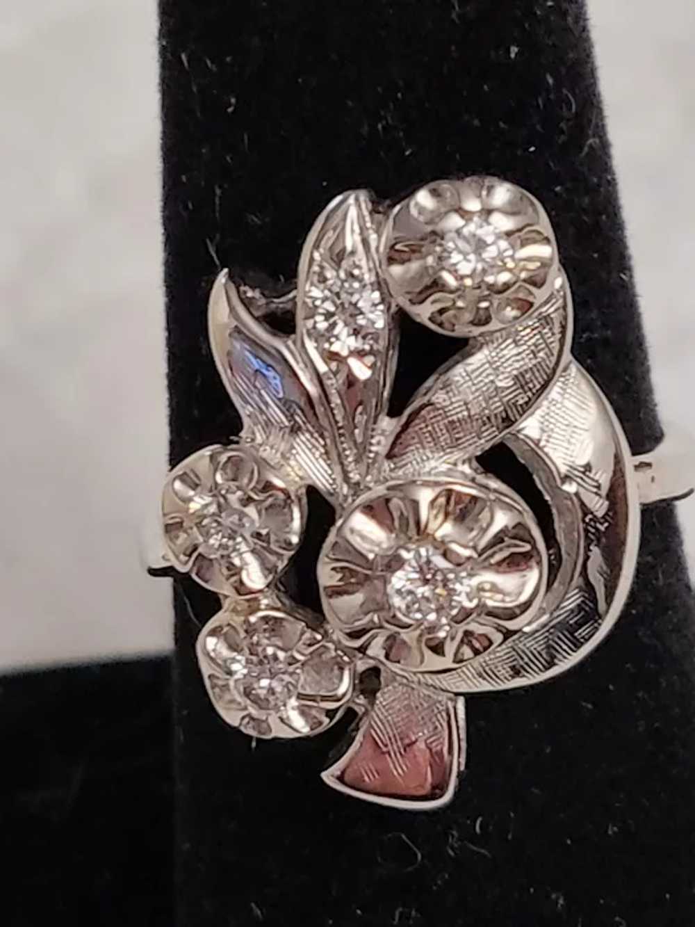 14K WG Flower and Diamond Cocktail Ring - image 5