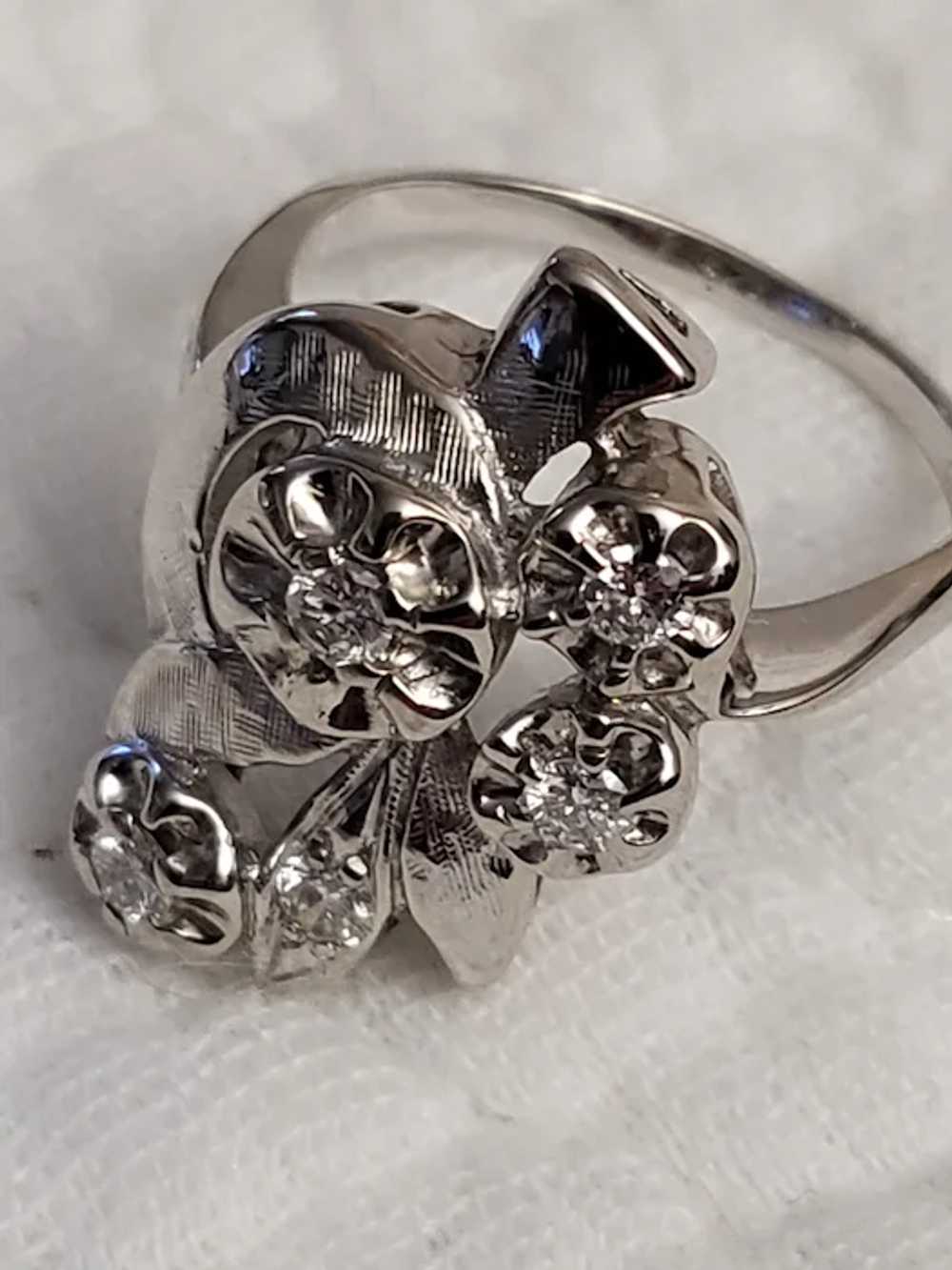 14K WG Flower and Diamond Cocktail Ring - image 7