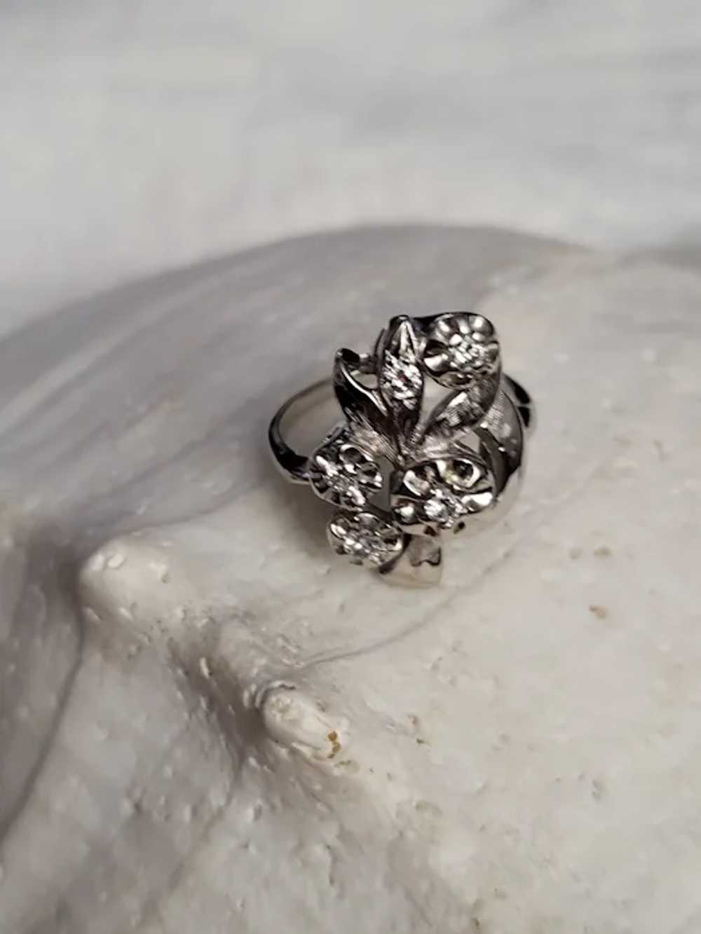 14K WG Flower and Diamond Cocktail Ring - image 9