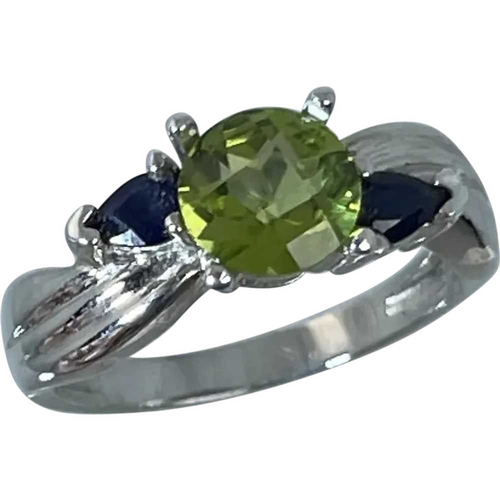 14k Peridot & Sapphire Ring, free resize - image 1