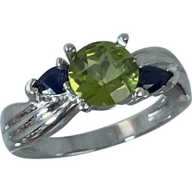 14k Peridot & Sapphire Ring, free resize - image 1