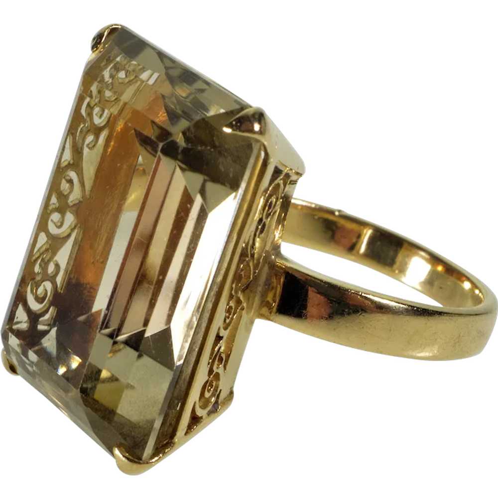 Retro 18K Gold Citrine Cocktail Ring Size 8 1/2 - image 1