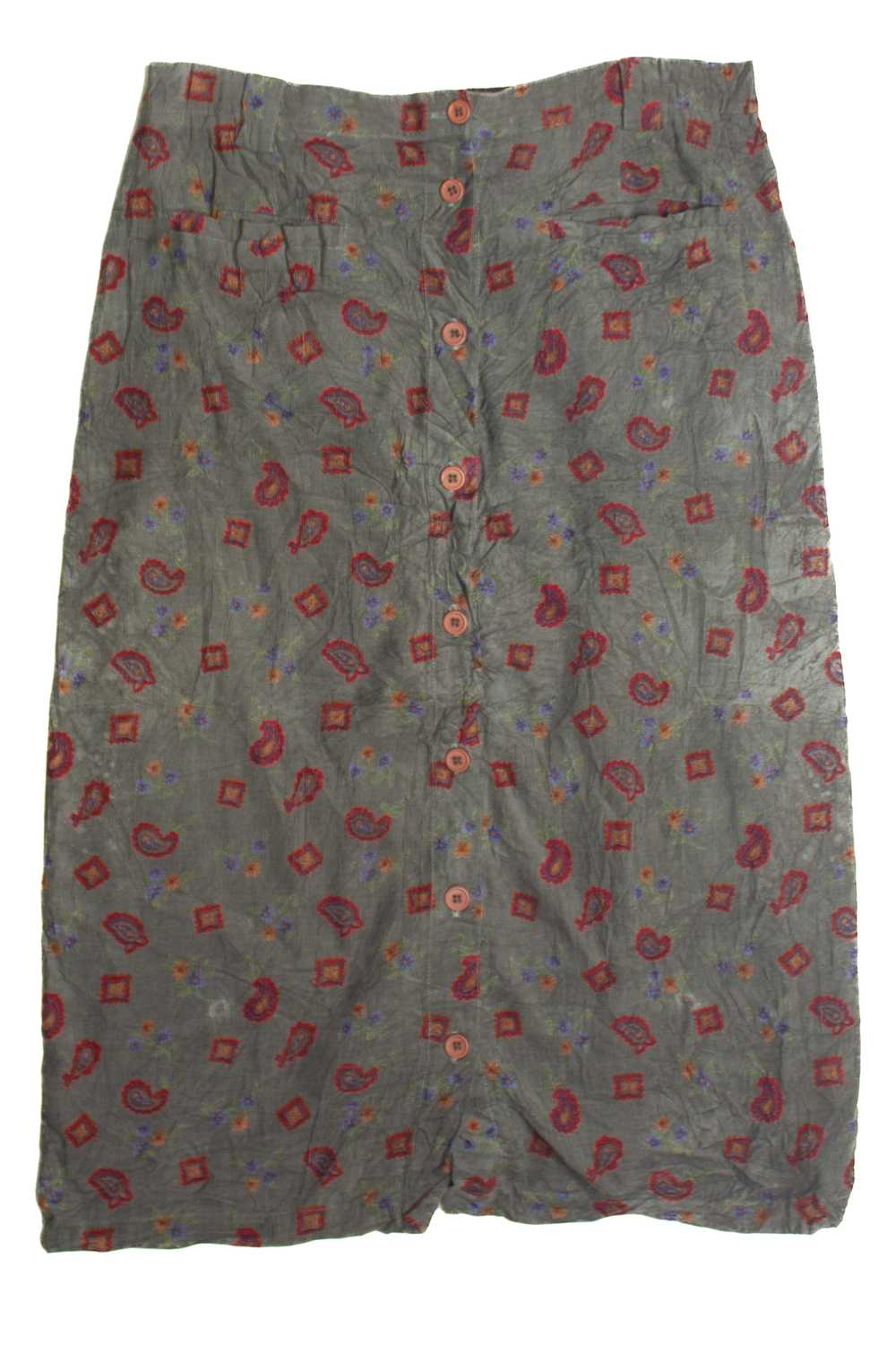 Vintage Capacity Olive Green Floral Midi Skirt (1… - image 1