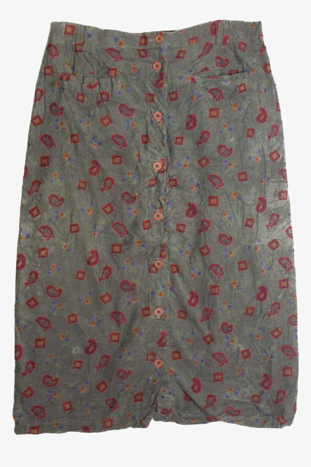 Vintage Capacity Olive Green Floral Midi Skirt (1… - image 1