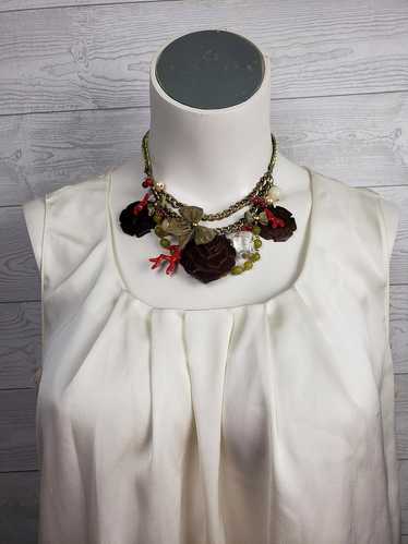 Vintage Betsey Johnson Gold & Red Wood Roses Neck… - image 1