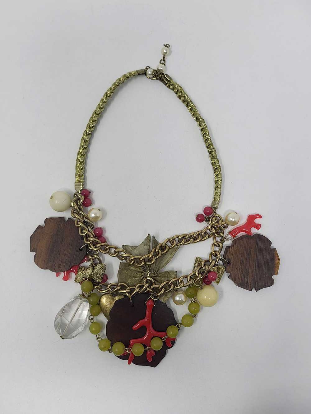 Vintage Betsey Johnson Gold & Red Wood Roses Neck… - image 7