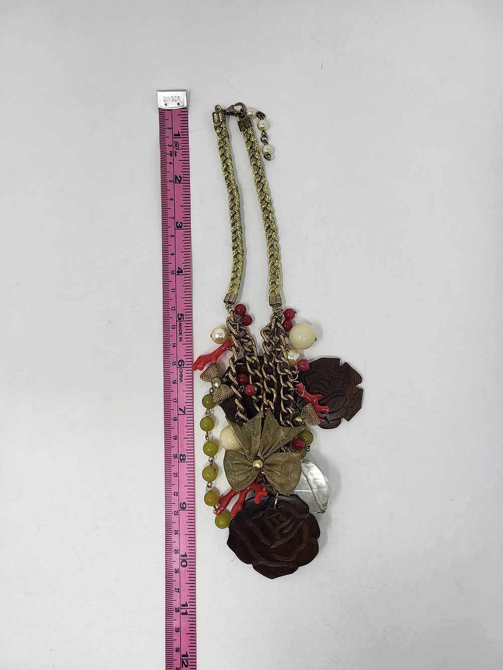 Vintage Betsey Johnson Gold & Red Wood Roses Neck… - image 8