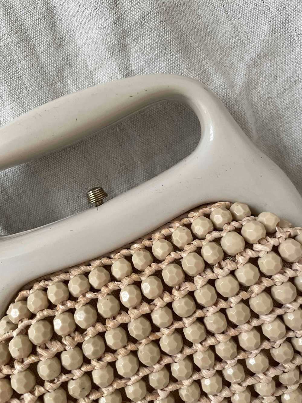 Beaded mini bag - Small bag in beige/ecru and raf… - image 3