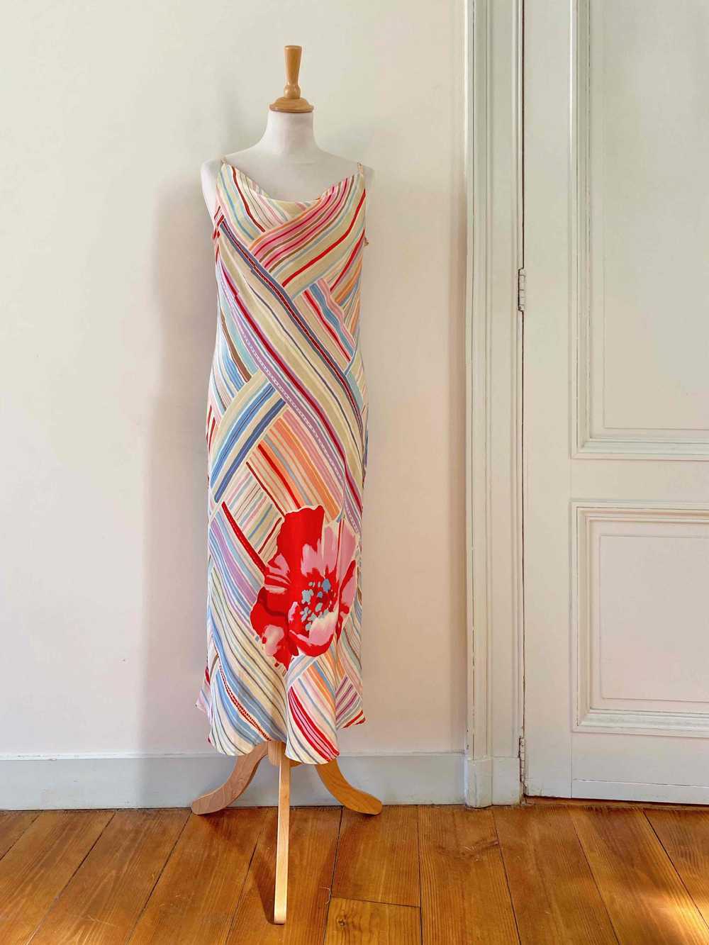 Long silk dress - Long silk dress, pastel multico… - image 2