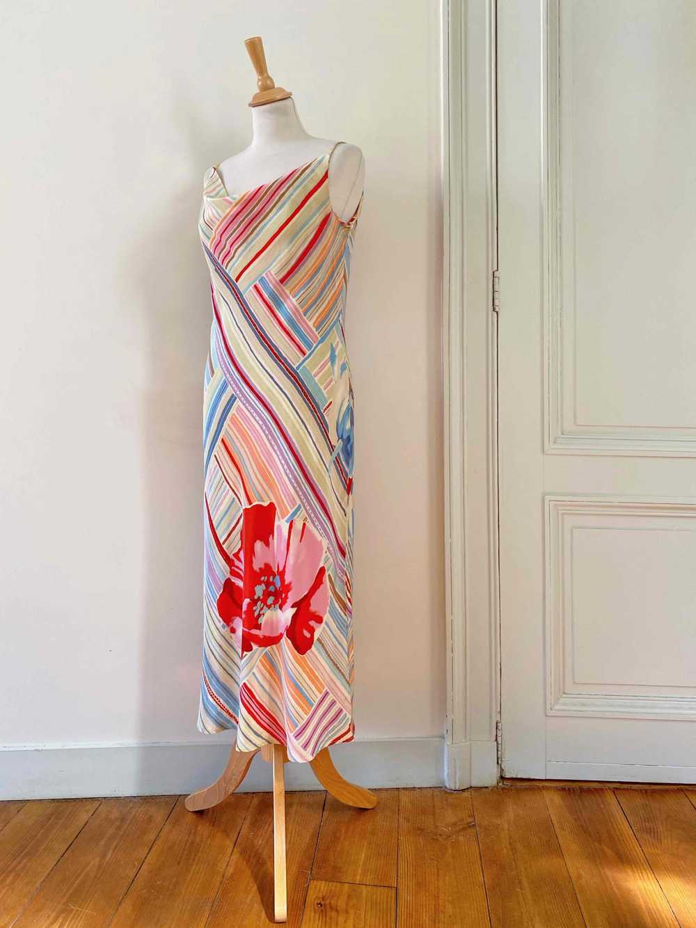 Long silk dress - Long silk dress, pastel multico… - image 3