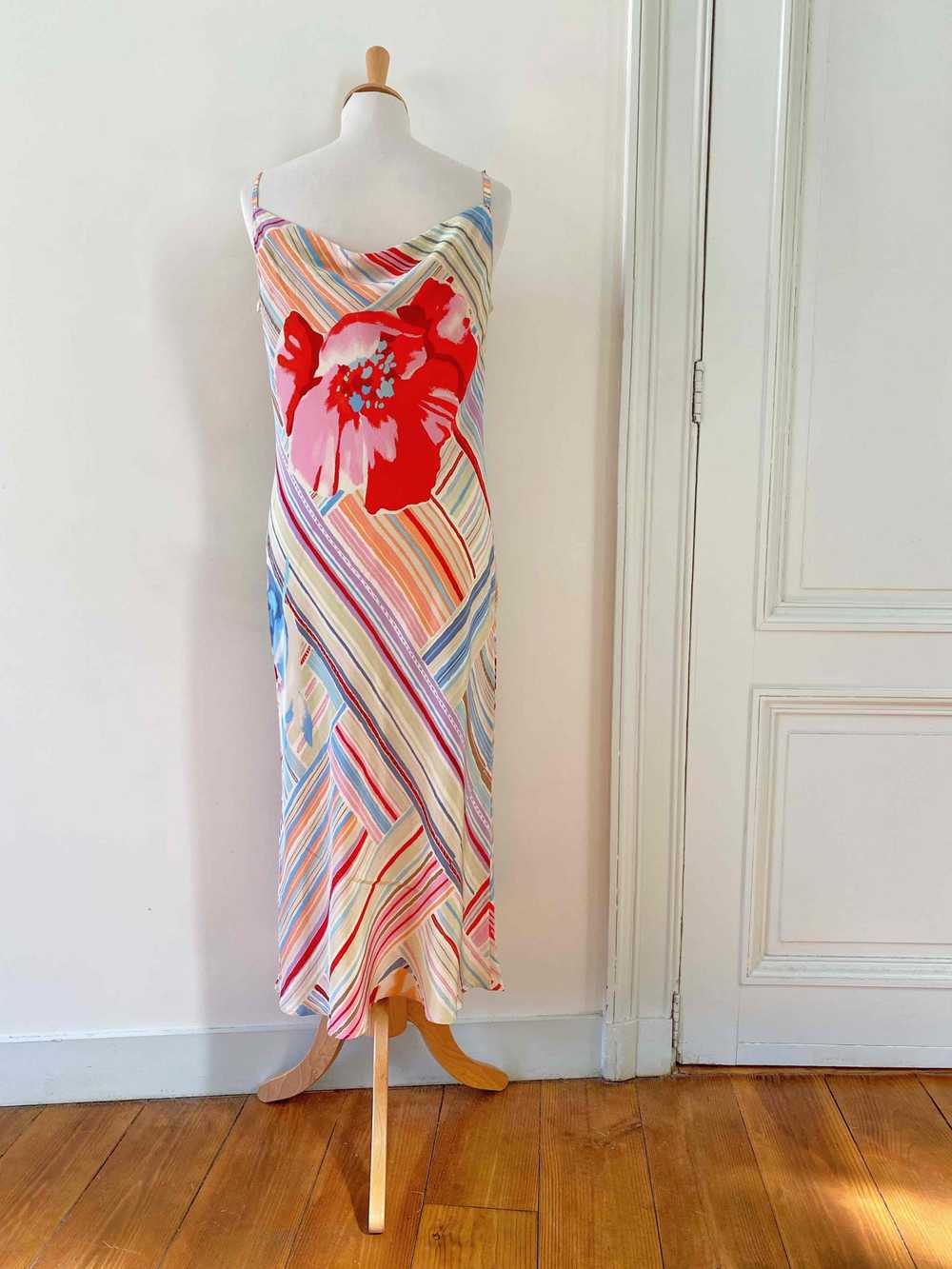 Long silk dress - Long silk dress, pastel multico… - image 4