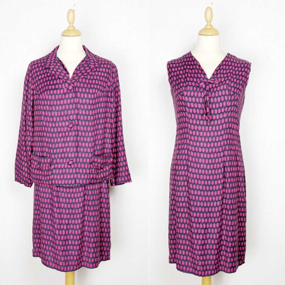 60's set - Gray/fuchsia 60s patterned dress-suit … - image 2