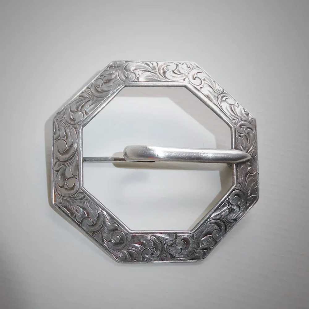 Antique Victorian Sterling Engraved Buckle Brooch - image 11