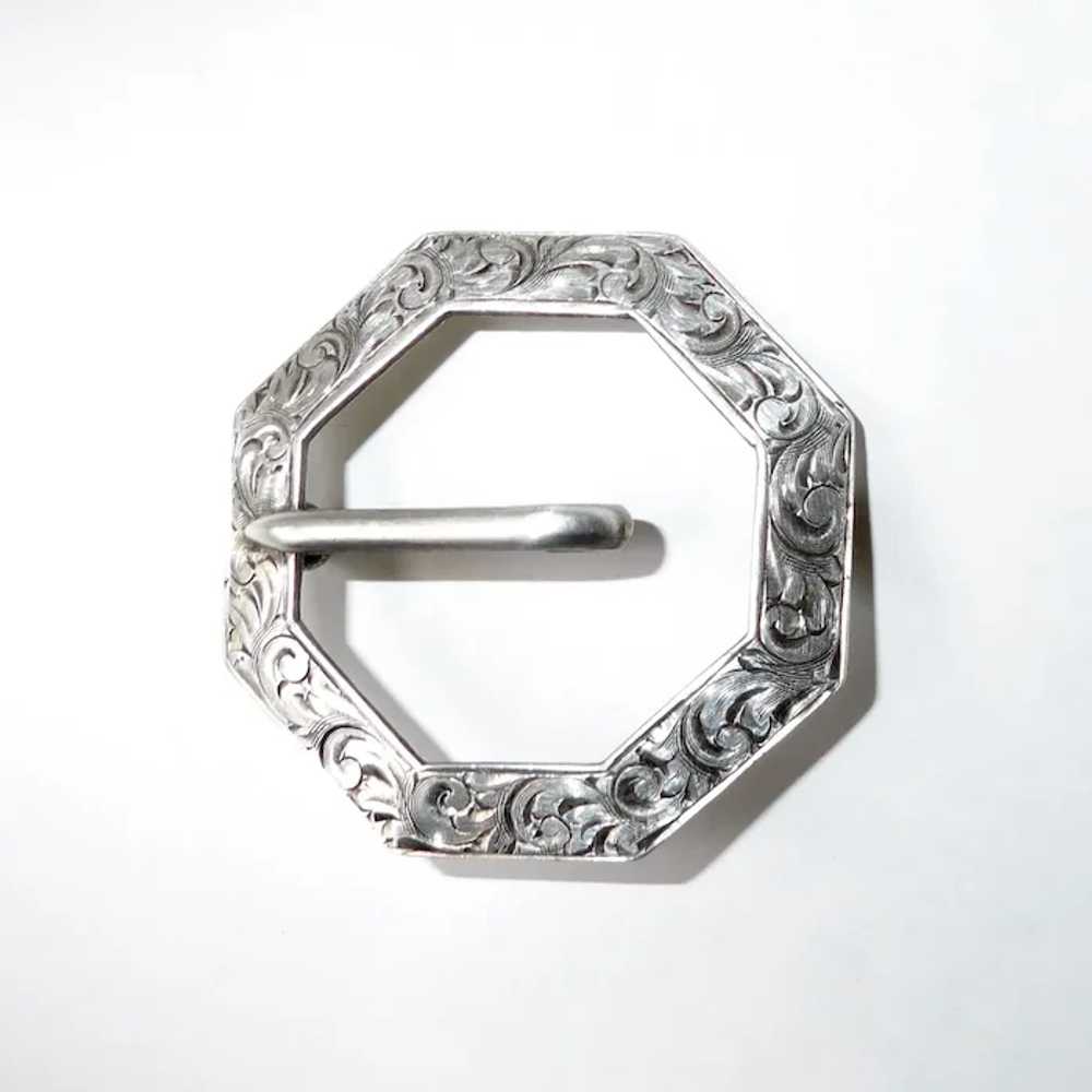 Antique Victorian Sterling Engraved Buckle Brooch - image 12