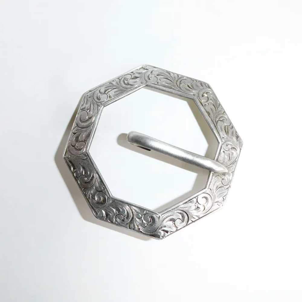 Antique Victorian Sterling Engraved Buckle Brooch - image 2