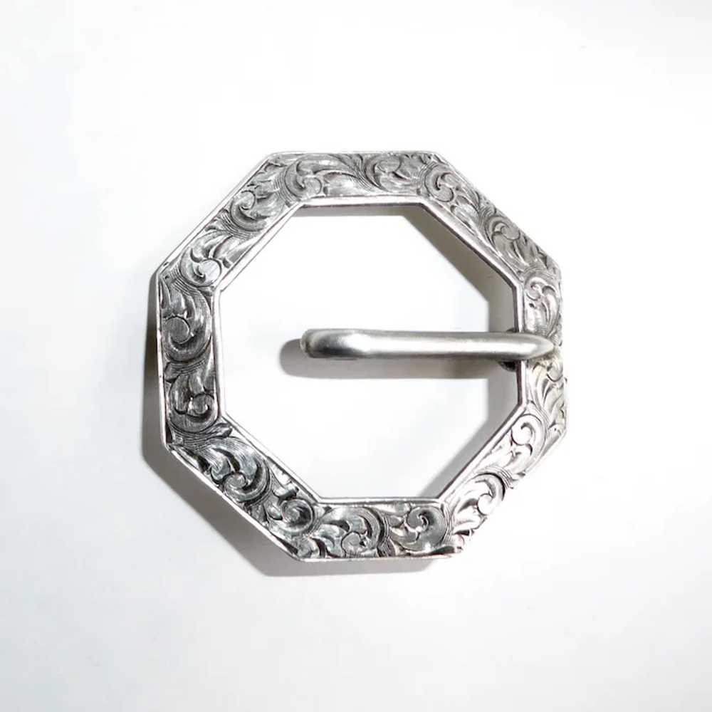 Antique Victorian Sterling Engraved Buckle Brooch - image 3