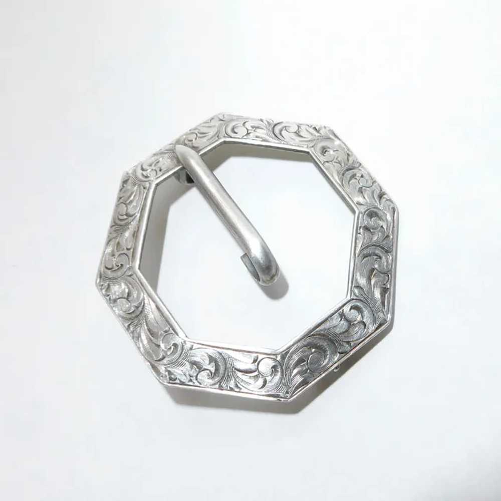 Antique Victorian Sterling Engraved Buckle Brooch - image 4