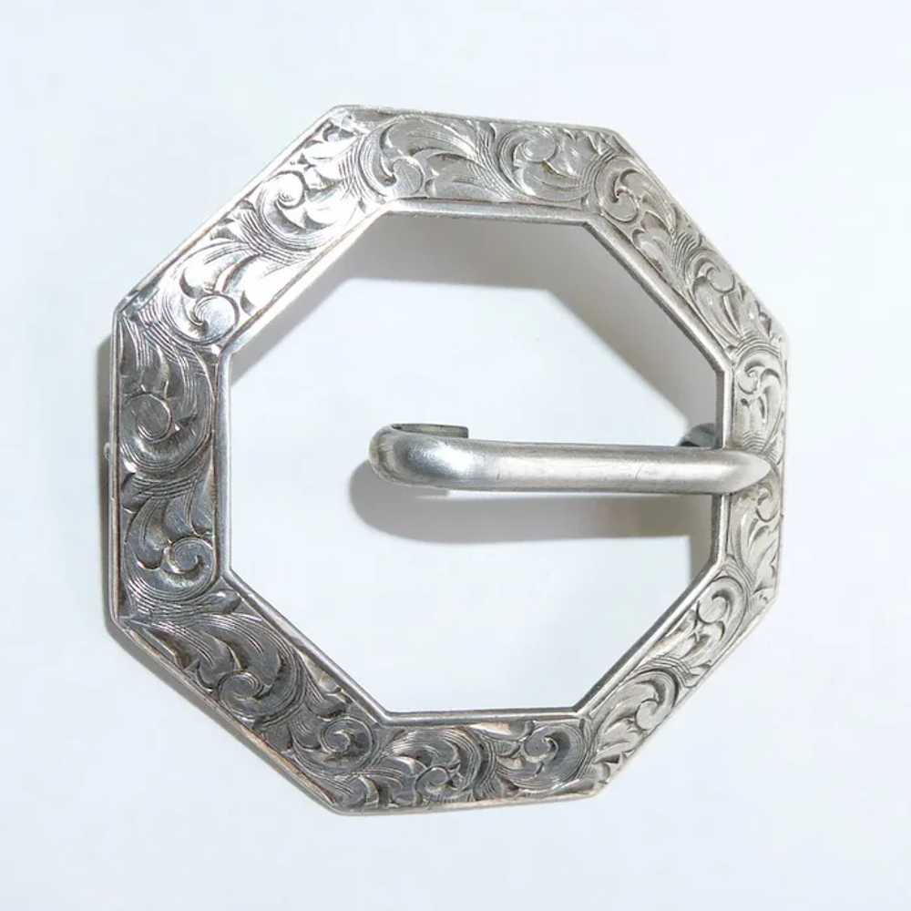 Antique Victorian Sterling Engraved Buckle Brooch - image 5