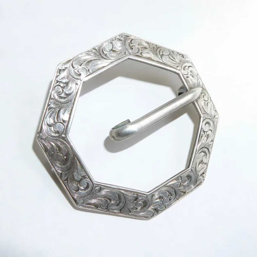 Antique Victorian Sterling Engraved Buckle Brooch - image 6