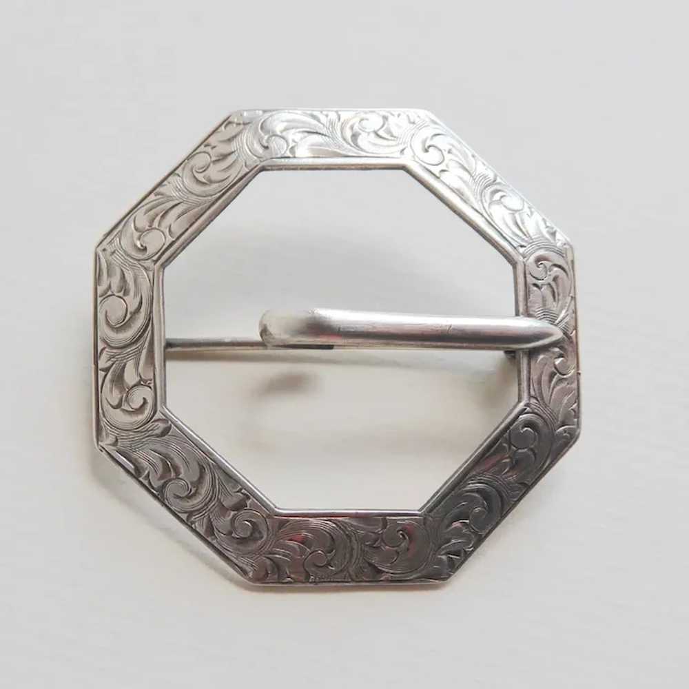 Antique Victorian Sterling Engraved Buckle Brooch - image 7