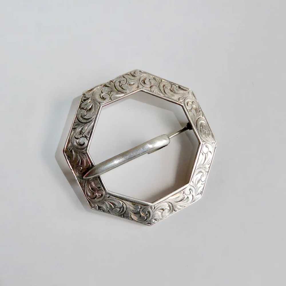 Antique Victorian Sterling Engraved Buckle Brooch - image 8