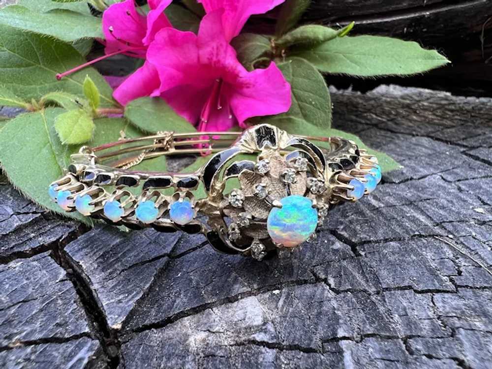 14K Yellow Gold Opal and Diamond Bangle - image 6