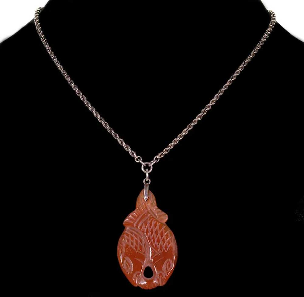 Antique Edwardian Carnelian Pendant Sterling Rope… - image 2