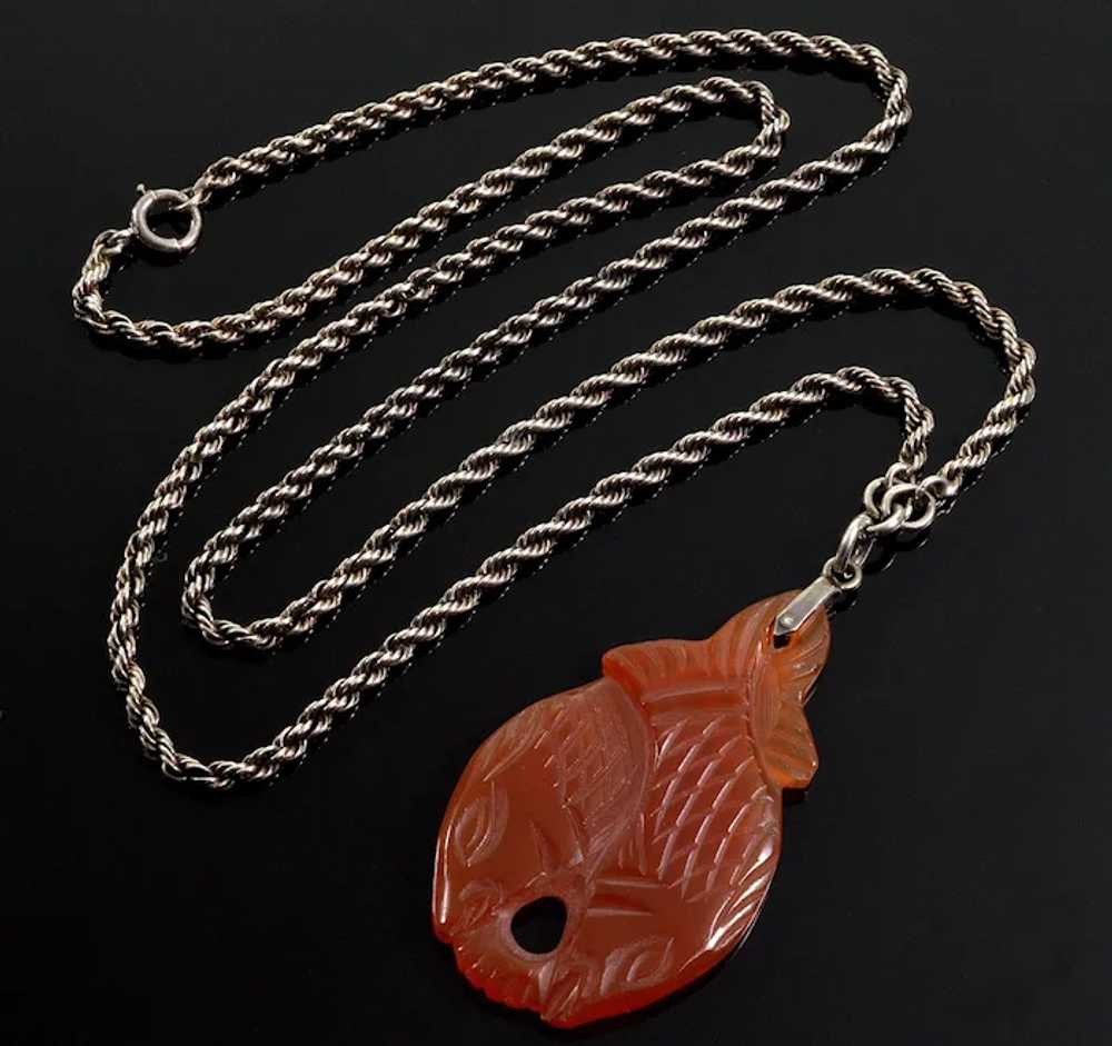 Antique Edwardian Carnelian Pendant Sterling Rope… - image 3