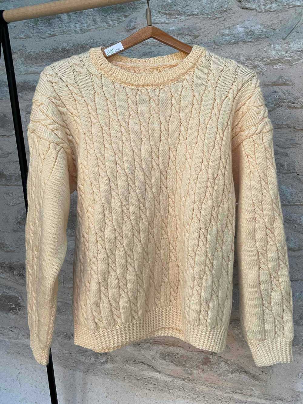 Woolen sweater - Wool sweater, braided, hand knit… - image 2